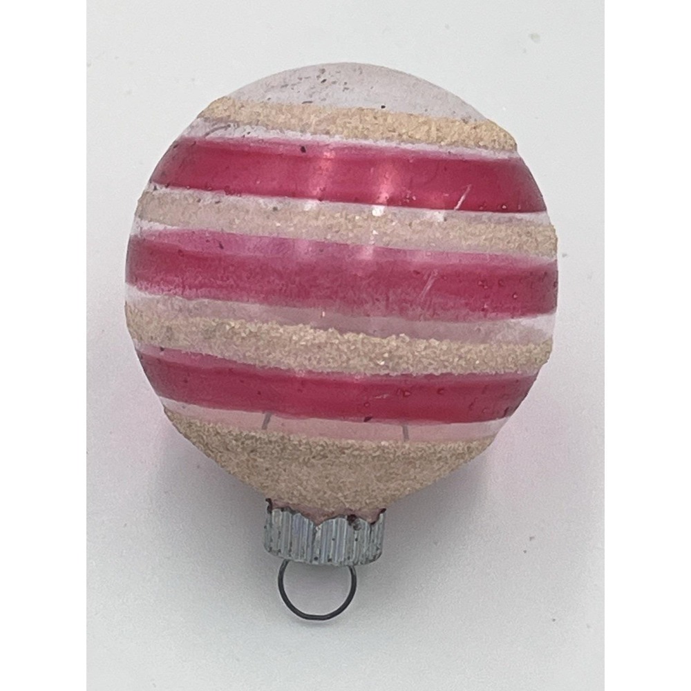 VTG Shiny Brite Unsilvered Red Striped Christmas Ornament Mica - Picture 4 of 6
